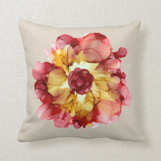 Burgundy & Guld Camellia blommigt (linne bakgrund) Kudde