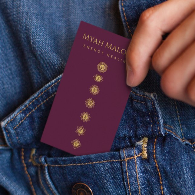 Burgundy & Guld Chakra Energy Healer Visitkort (Skapare uppladdad)