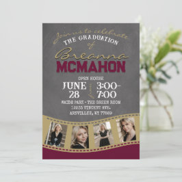 Burgundy & Guld Chalkboard Filmremsa Studenten Inbjudningar