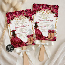 Burgundy Guld Charra Häst Quinceanera Inbjudan
