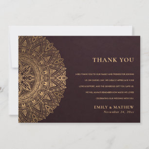 BURGUNDY GULD CLASSIC ORNATE MANDALA BRÖLLOP TACK KORT