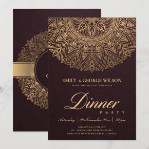 BURGUNDY GULD CLASSIC ORNATE MANDALA DINNER PARTY INBJUDNINGAR