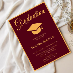 Burgundy Guld College Graduation Cap Party Inbjudningar