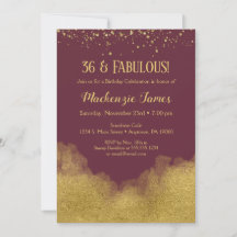 Burgundy Guld Confetti Birthday-inbjudan
