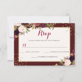 Burgundy Guld Confetti Blommigt Bröllop OSA Kort