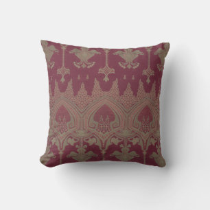 Burgundy Guld Damask Pattern Kudde