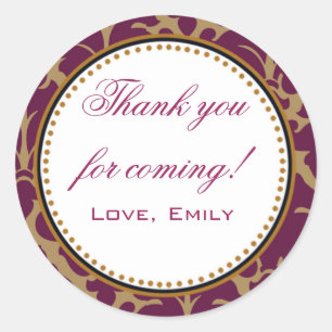 Burgundy Guld Damask Tack Sticker Round Label Runt Klistermärke