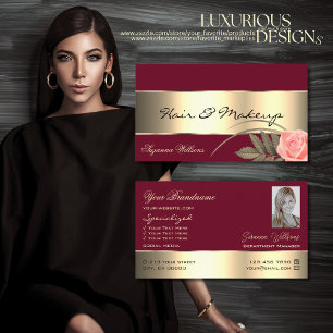 Burgundy Guld Decor Cute Ro Flower med Photo Visitkort