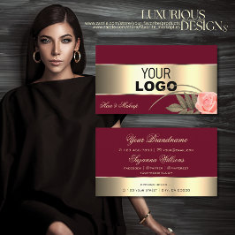 Burgundy Guld Decor och Cute Ro Flower med Logotyp Visitkort
