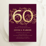 Burgundy Guld Elegant 60:e födelsedagen Inbjudningar<br><div class="desc">Elegantens burgunghöns guld 60:e födelsedagsfest inbjudan. Anpassade mörk red marsala vin-design med botaniska accenter från ro och typsnitt för skrivstil. Enkel perfekt för inbjudan-kort i blommigt för en snyggt kvinnlig dag firande. Anpassa med dina egna detaljer. Skrivna Zazzle-inbjudningar eller digital utskrivbar mall för omedelbar nedladdning.</div>
