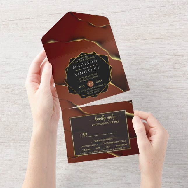 Burgundy Guld 🌿 Elegant Inky Abstrakt Bröllop (Avrivbar del)