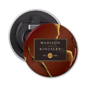 🤵 Burgundy Guld Elegant Inky Abstrakt Bröllop Flasköppnare