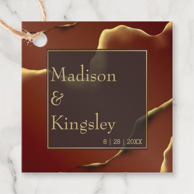 🤵 Burgundy Guld Elegant Inky Abstrakt Bröllop Gåvor Etiketter (Framsida)