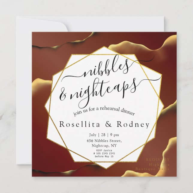 🤵 Burgundy Guld Elegant Inky Abstrakt Bröllop Inbjudningar (Framsida)