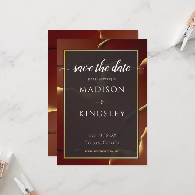 🤵 Burgundy Guld Elegant Inky Abstrakt Bröllop Inbjudningar (Fram/Back In Situ)