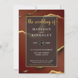 Burgundy Guld 🌿 Elegant Inky Abstrakt Bröllop Inbjudningar