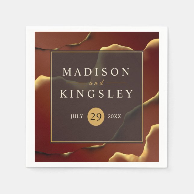 Burgundy Guld 🌿 Elegant Inky Abstrakt Bröllop Pappersservett (Framsidan)