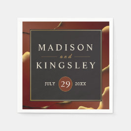 Burgundy Guld 🌿 Elegant Inky Abstrakt Bröllop Pappersservett