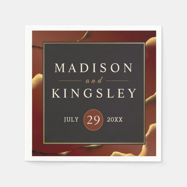 Burgundy Guld 🌿 Elegant Inky Abstrakt Bröllop Pappersservett (Framsidan)