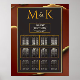 🤵 Burgundy Guld Elegant Inky Abstrakt Bröllop Poster