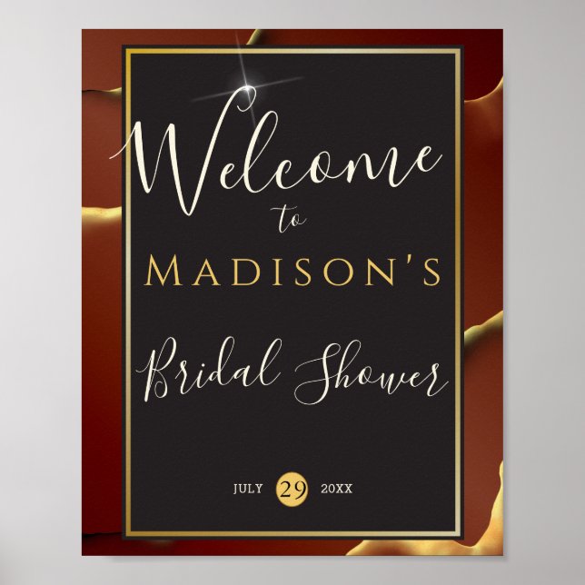 🤵 Burgundy Guld Elegant Inky Abstrakt Bröllop Poster (Framsidan)