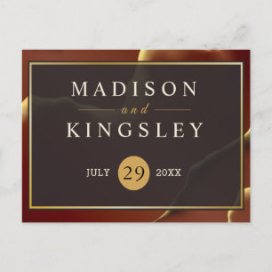🤵 Burgundy Guld Elegant Inky Abstrakt Bröllop Vykort