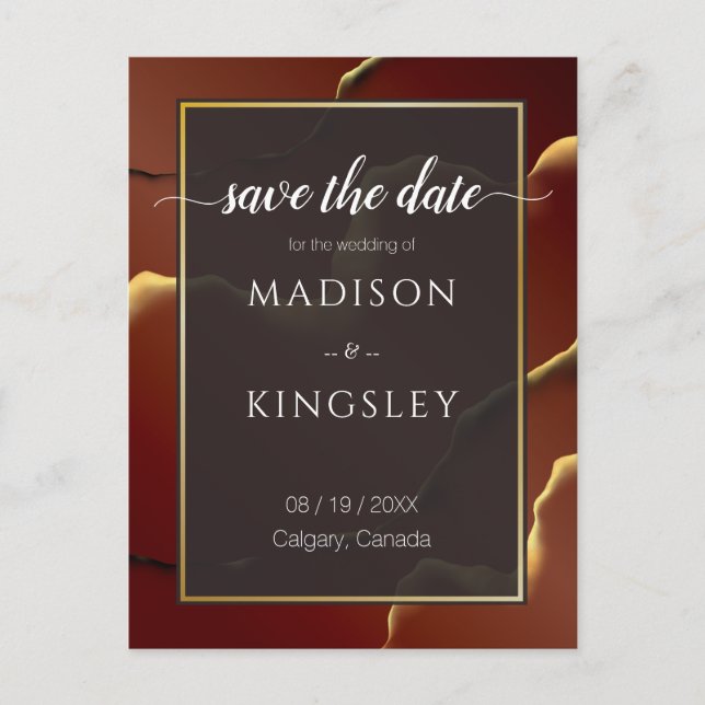 🤵 Burgundy Guld Elegant Inky Abstrakt Bröllop Vykort (Framsida)