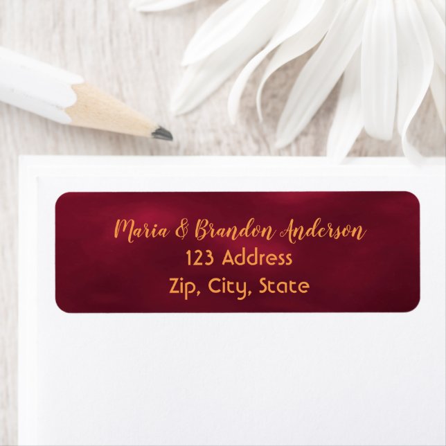 Burgundy guld elegant returadress etikett (Insitu)