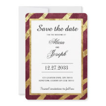Burgundy Guld Enkel Elegant Modern Spara Datum