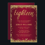 Burgundy Guld Faux Glitter 18:e födelsedagen Inbjudningar<br><div class="desc">Modern burgundi och guld faux glitter 18:e inbjudan. Trendigets födelsedag är inbjudan lätt att anpassa för party. Mönster är platta tryckta illustrationer/grafik - INTE FATUAL GULD GLITTER.</div>