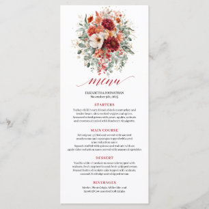 Burgundy guld floral boho bröllopsmeny höst meny