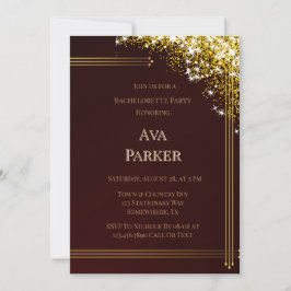 Burgundy Guld Flourish Glitter Bachelorette Party Inbjudningar