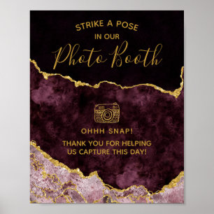 Burgundy guld folie agat fotobutik bröllopsskylt poster