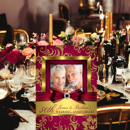 Burgundy Guld Foto 50-årsdag Inbjudningar