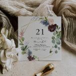 Burgundy Guld Geometric 21:a födelsedagen Party Inbjudningar<br><div class="desc">Den här burgundiska guld-tävlingen på 21-årsdagen är en perfekt för ett modernt födelsedagsfirande. Eleganten Boho-designen har vattenfärgsflottan,   rosa och vin-skuggade blommor med konstnärliga,  genomträngande detaljer.</div>