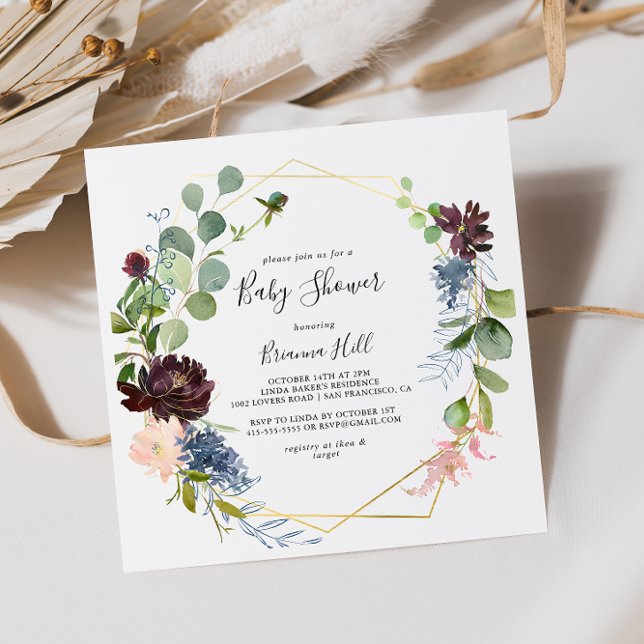 Burgundy Guld Geometric Baby Shower Inbjudningar (Skapare uppladdad)
