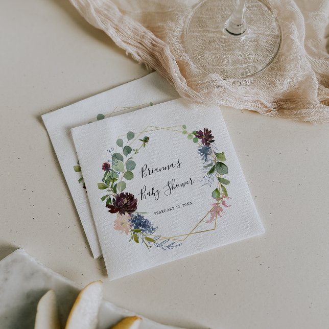 Burgundy Guld Geometric Baby Shower Pappersservett (Skapare uppladdad)