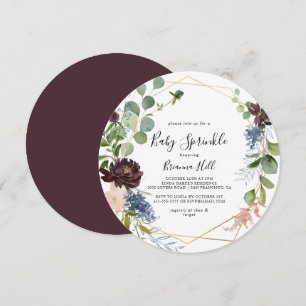Burgundy Guld Geometric Baby Sprinkle Inbjudningar