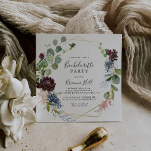 Burgundy Guld Geometric Bachelorette Party Inbjudningar