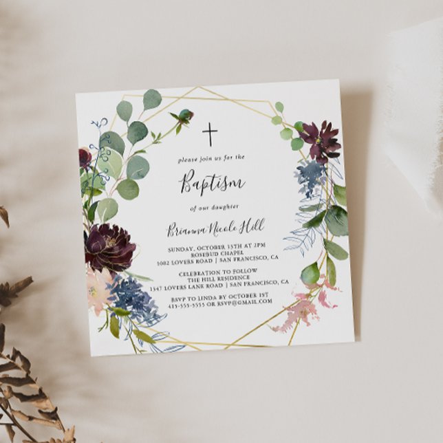 Burgundy Guld Geometric Baptism Inbjudningar (Skapare uppladdad)