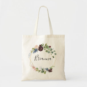 Burgundy Guld Geometric Bridesmaid Tote Bag Tygkasse