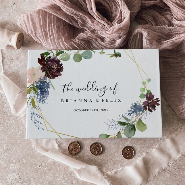 Burgundy Guld Geometric Bröllop Gästböcker (Skapare uppladdad)