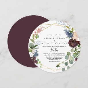 Burgundy Guld Geometric Bröllop Inbjudningar