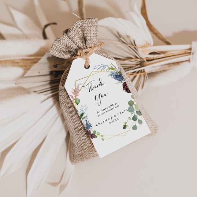 Burgundy Guld Geometric Bröllop Tack Presentetikett (Skapare uppladdad)