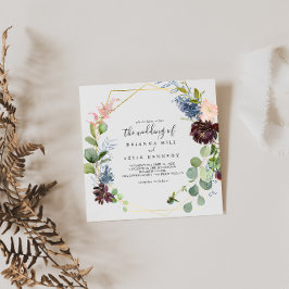 Burgundy Guld geometric Bröllop vid Inbjudningar