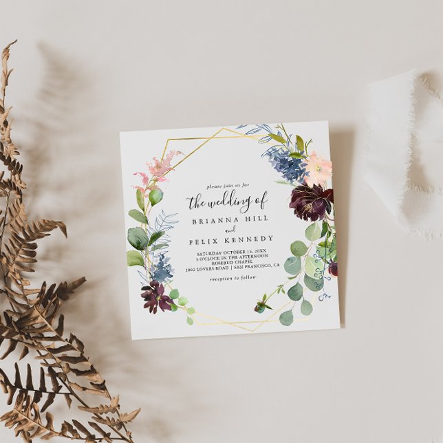 Burgundy Guld geometric Bröllop vid Inbjudningar (Skapare uppladdad)