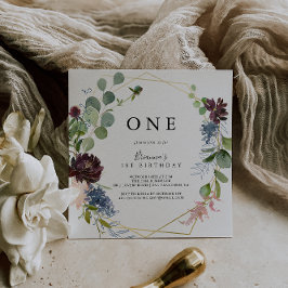 Burgundy Guld Geometric First Födelsedagsfest Inbjudningar