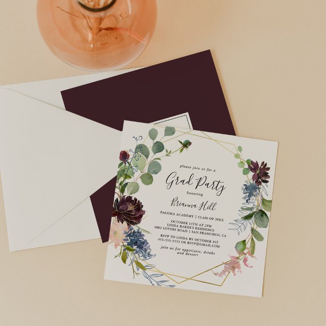 Burgundy Guld Geometric Grad Party Inbjudningar (Skapare uppladdad)