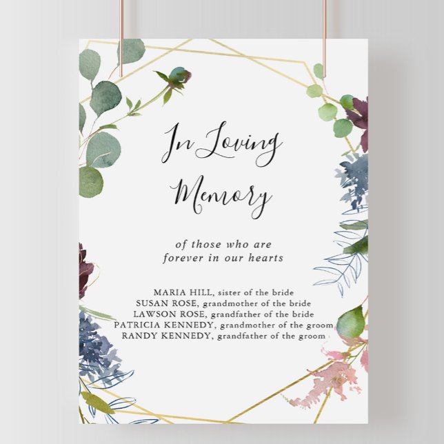 Burgundy Guld Geometric in Loving Memory Sign Poster (Skapare uppladdad)