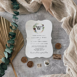 Burgundy Guld Geometric Monogram Bröllop Inbjudningar